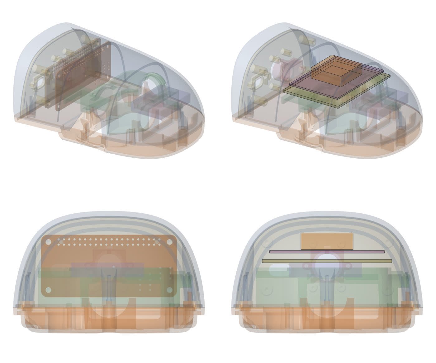 Cutaway of a small robot's head with its parts inside