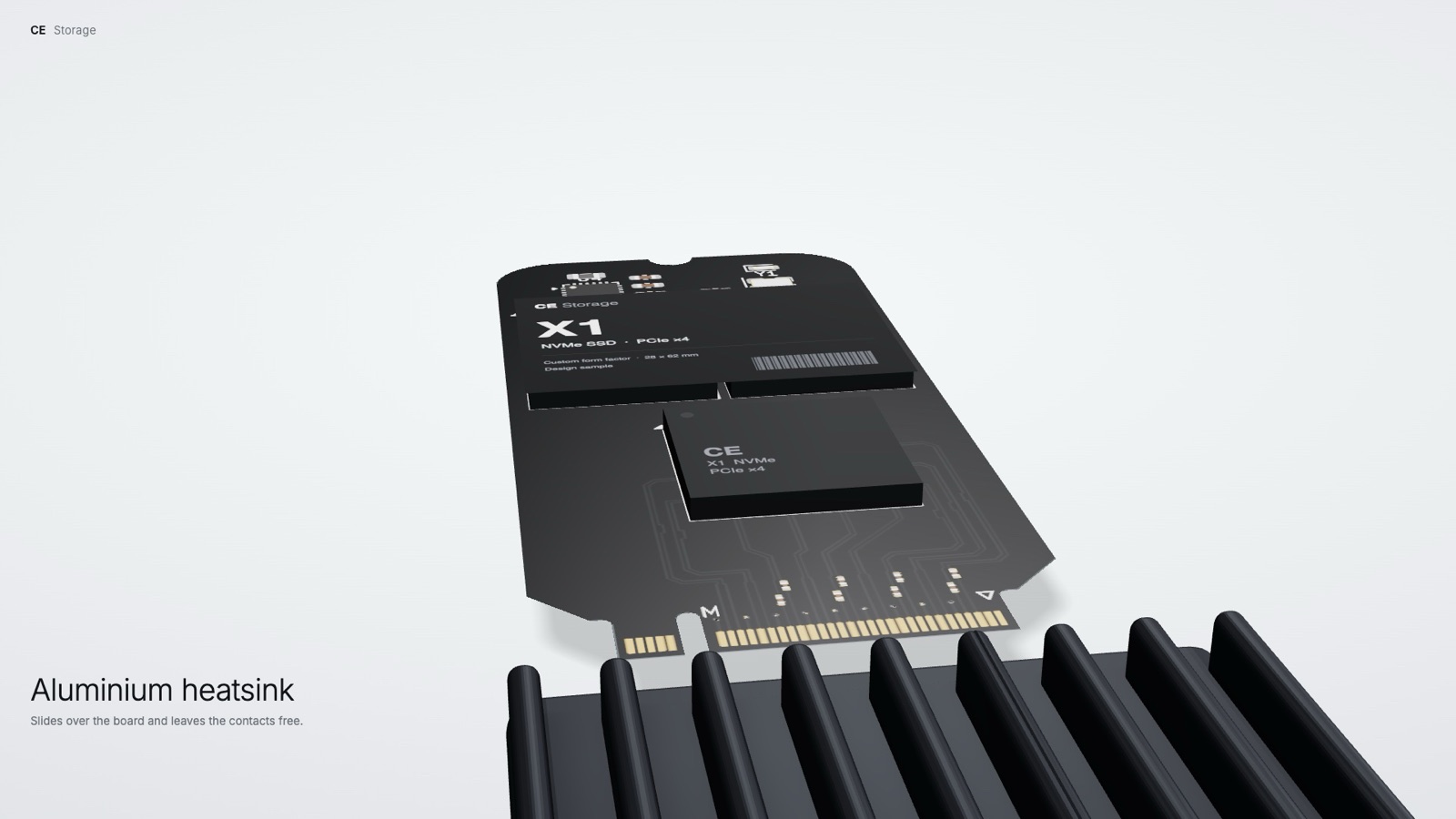 The anodised heatsink sliding over the board