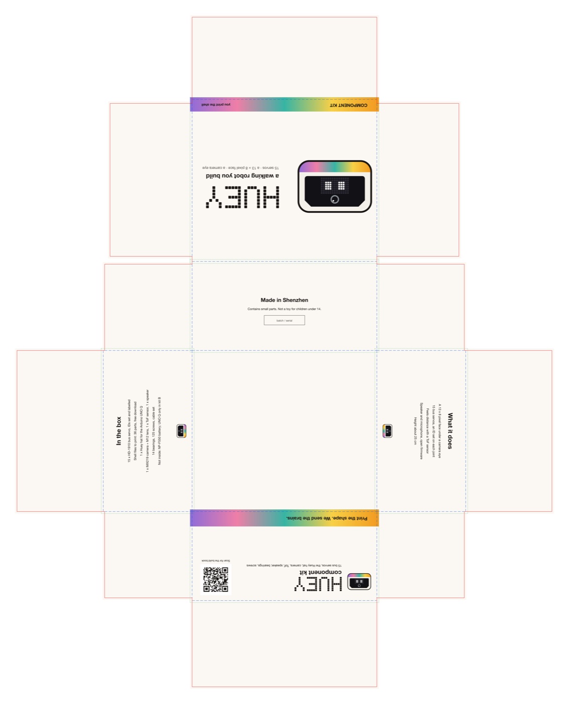 The flat box print sheet with cut and fold lines